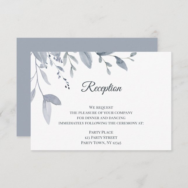 Dusty Blue Greenery Watercolor Invitation (Front/Back)