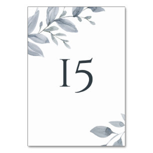 Dusty Blue Greenery Watercolor Table Number