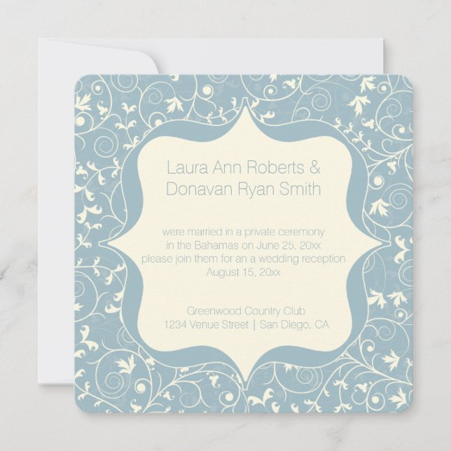 Dusty Blue Grey and Ivory Floral Reception Only Invitation (Front)