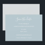 Dusty Blue Grey and White Save The Date Wedding Invitation<br><div class="desc">A minimalist and chic design featuring elegant typography in white on a dusty blue background. 

The matching invitation is available at:
https://www.zazzle.com/dusty_blue_gray_white_minimalist_elegant_wedding_invitation-256986027098687748</div>