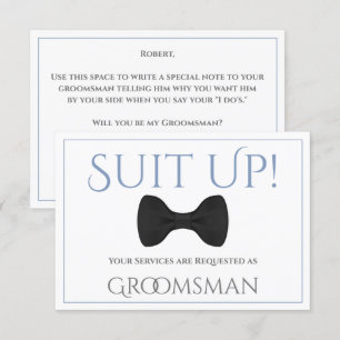 Dusty Blue & Grey Be My Groomsman Fun Bow Tie Card