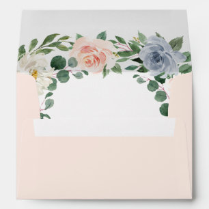 Dusty Blue Grey Blush Pink Peach Floral Wedding Envelope
