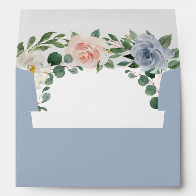 Dusty Blue Grey Blush Pink Peach Floral Wedding Envelope (Back (Bottom))