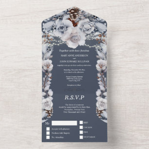 Dusty blue grey country rose string lights  all in one invitation