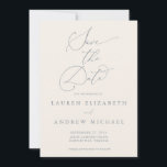 Dusty Blue Grey & Cream Minimalist Save the Date Invitation<br><div class="desc">This wedding Save the Date card features a minimalist cream beige background with dusty blue grey text. Fully customisable with names,  dates,  location,  background colour,  etc...  For more detailed customisation,  click the "Customise Further" link. Matching wedding suite items are also available in this collection.</div>