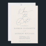 Dusty Blue Grey & Cream Minimalist Save the Date Invitation<br><div class="desc">This wedding Save the Date card features a minimalist cream beige background with dusty blue grey text. Fully customisable with names,  dates,  location,  background colour,  etc...  For more detailed customisation,  click the "Customise Further" link. Matching wedding suite items are also available in this collection.</div>