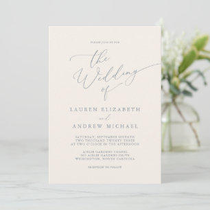Dusty Blue Grey & Cream Wedding Invitation