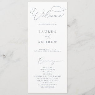 Dusty Blue Grey Elegant Minimalist Wedding Programme