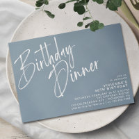 Dusty Blue Grey | Elegant Script Birthday Dinner
