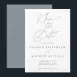 Dusty Blue Grey Minimalist Save the Date Invitation<br><div class="desc">This wedding Save the Date card features a minimalist white background with dusty blue grey text. Fully customisable with names,  dates,  location,  background colour,  etc...  For more detailed customisation,  click the "Customise Further" link. Matching wedding suite items are also available in this collection.</div>
