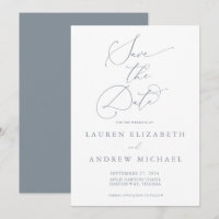 Dusty Blue Grey Minimalist Save the Date