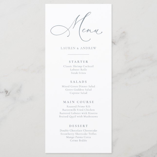 Dusty Blue Grey Minimalist Simple Flat Menu (Front)