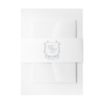 Dusty Blue Grey Monogram Crest Invitation