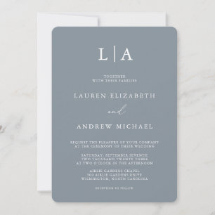 Dusty Blue Grey Monogram Simple Minimalist Wedding Invitation