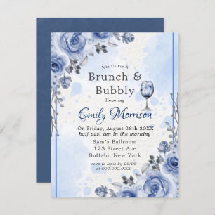 Dusty Blue Grey Peony Brunch & Bubbly Invitation