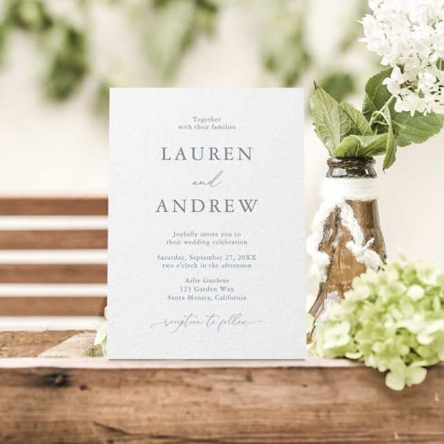 Dusty Blue Grey Simple Minimalist Wedding Invitation (Creator Uploaded)