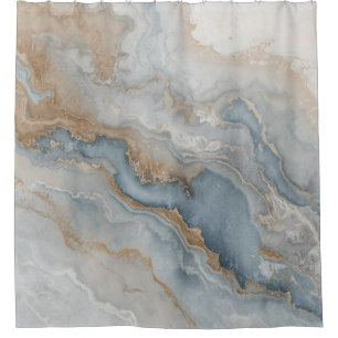 Dusty Blue Grey Tan Beige Abstract Shower Curtain