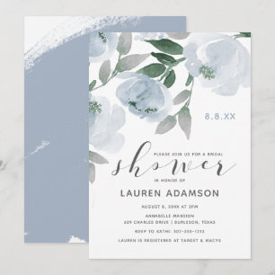 Dusty Blue & Grey Watercolor Bridal Shower Invitation