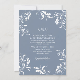 Dusty Blue Grey Wedding Vintage Elegant Luxury Invitation