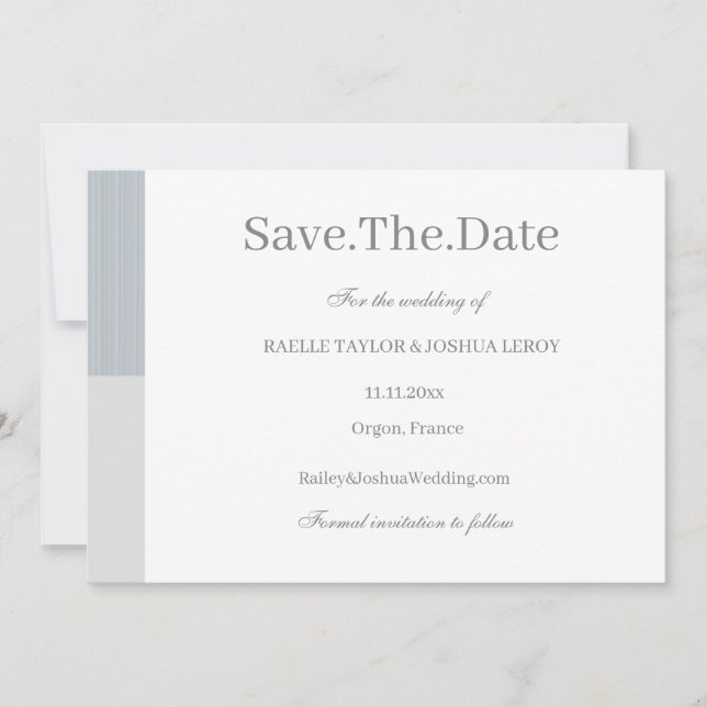 Dusty Blue Grey White Stripes Save The Date Invitation (Front)