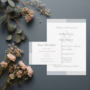 Dusty Blue Grey White Stripes Save The Date Invitation