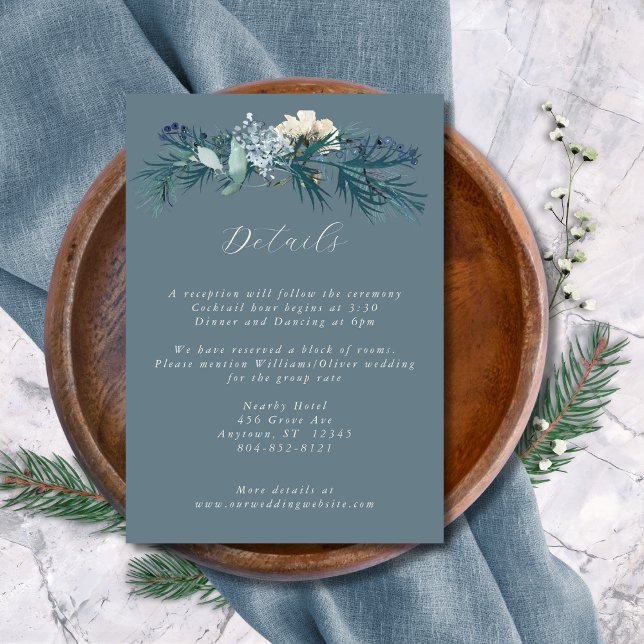 Dusty Blue Grey Winter Floral Wedding Enclosure Card (Creator Uploaded)