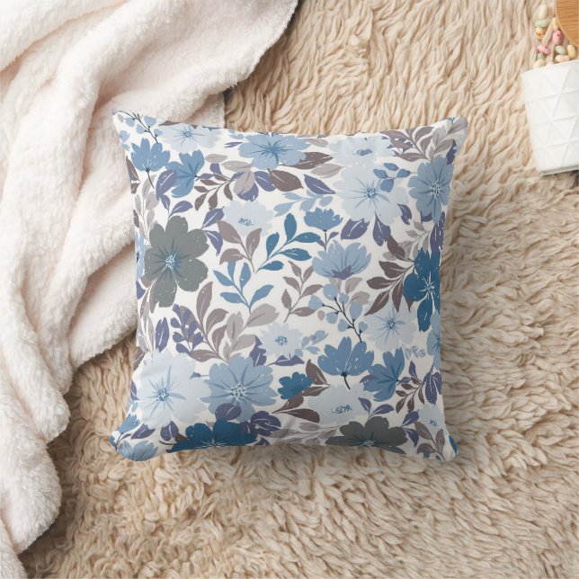 Dusty Blue & Grey Winter Sky Floral Garden Cushion (Blanket)
