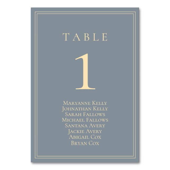 Dusty Blue-Grey with Gold Seating Chart Table Number (Front)