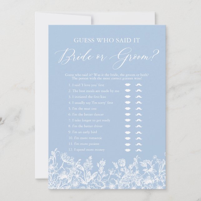 Dusty Blue Guess Who Said It Bride or Groom Game Invitation (Front)