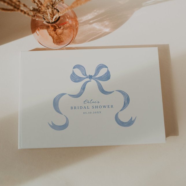 Dusty Blue Hand Drawn Bow Bridal Shower Guest Book (Creator Uploaded)
