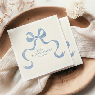 Dusty Blue Hand Drawn Bow Bridal Shower Napkin