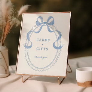 Dusty Blue Hand Drawn Bow Frame Cards Gifts Poster