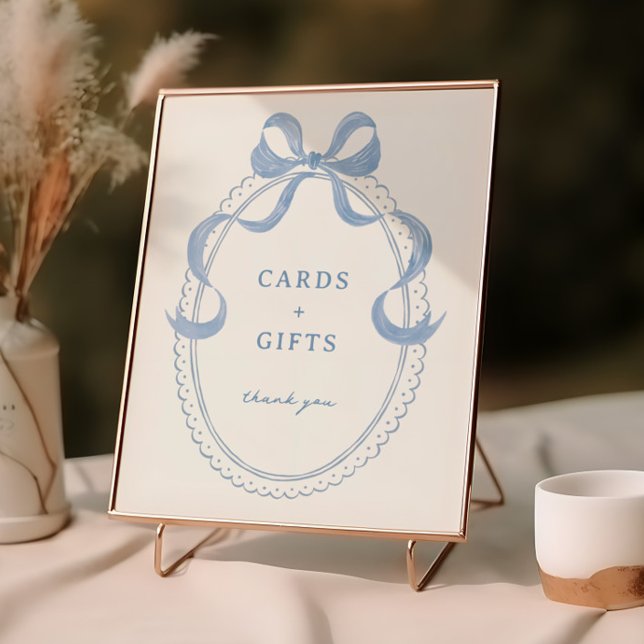Dusty Blue Hand Drawn Bow Frame Cards Gifts Poster (Creator Uploaded)