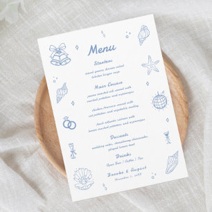 Dusty Blue Hand Drawn Coastal Wedding Menu