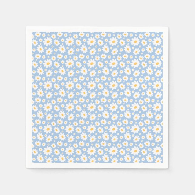 Dusty Blue Hand Drawn Daisy Pattern Napkin (Front)