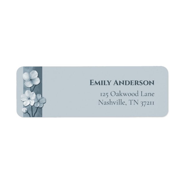 Dusty Blue Hand Drawn Floral Botanical Return Ad (Front)