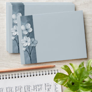 Dusty Blue Hand Drawn Floral Botanical Wedding Envelope