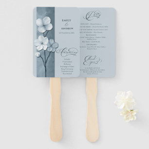 Dusty Blue Hand Drawn Floral Botanical Wedding Fan