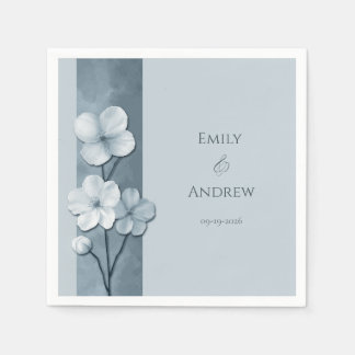 Dusty Blue Hand Drawn Floral Botanical Wedding Napkin