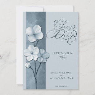Dusty Blue Hand Drawn Floral Botanical Wedding Save The Date