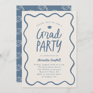 Dusty Blue Hand Drawn Squiggle Graduation Party Invitation