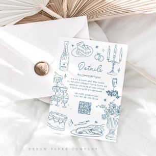 Dusty Blue Hand Drawn Whimsical Wedding Enclosure Card