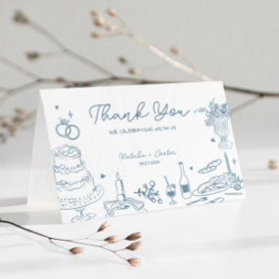 Dusty Blue Hand Drawn Whimsical Wedding Thank You