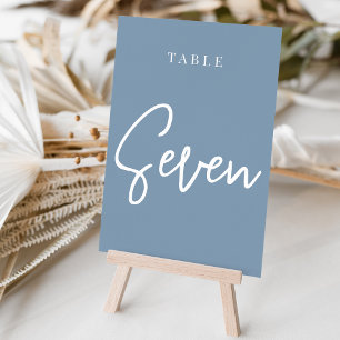 Dusty Blue Hand Scripted Table SEVEN Number
