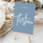 Dusty Blue Hand Scripted Table THIRTEEN Table Number<br><div class="desc">Simple and chic table number cards in Dusty Blue and white make an elegant statement at your wedding or event. Design features "table [number]" in an eyecatching mix of classic serif and handwritten script lettering. Design repeats on both sides. Individually numbered cards sold separately; order each table number individually from...</div>