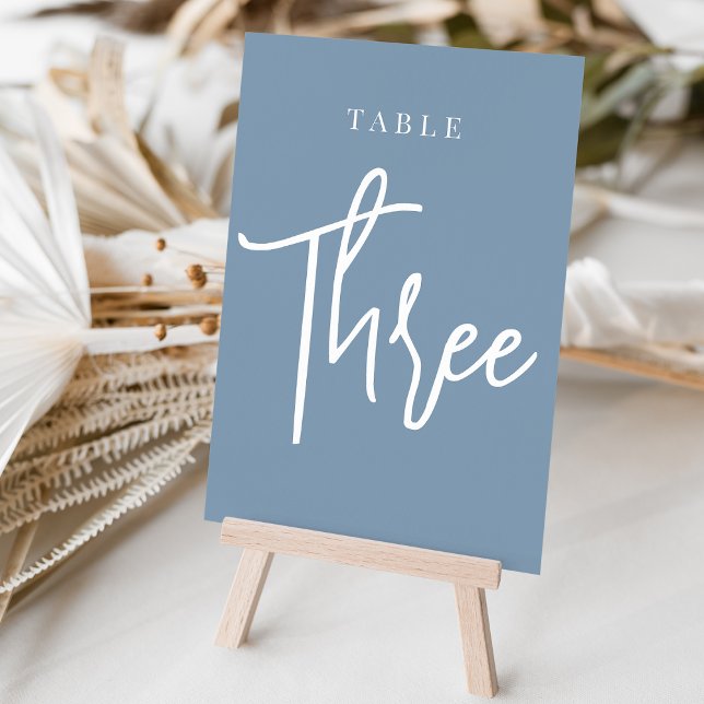 Dusty Blue Hand Scripted Table THREE Table Number (Creator Uploaded)