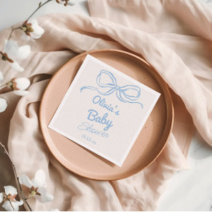 Dusty Blue Hand Written Drawn Bow Baby Boy Shower  Napkin