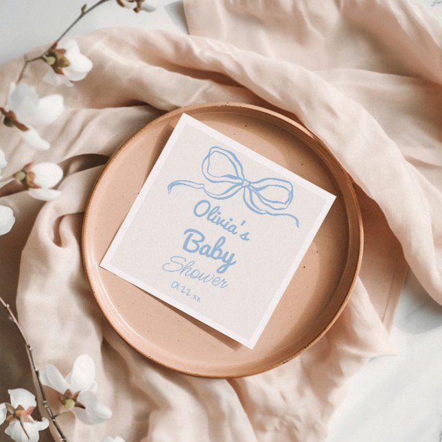 Dusty Blue Hand Written Drawn Bow Baby Boy Shower  Napkin (Creator Uploaded)