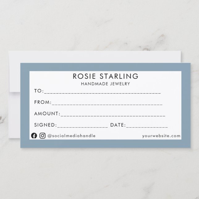 Dusty Blue Handmade Business Gem Heart Logo (Back)