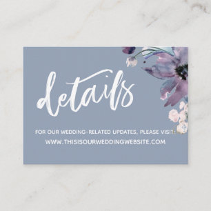 Dusty Blue Handwriting Floral Wedding Details Enclosure Card